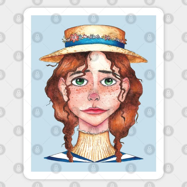 Little girl face with straw hat Magnet by Mako Design 